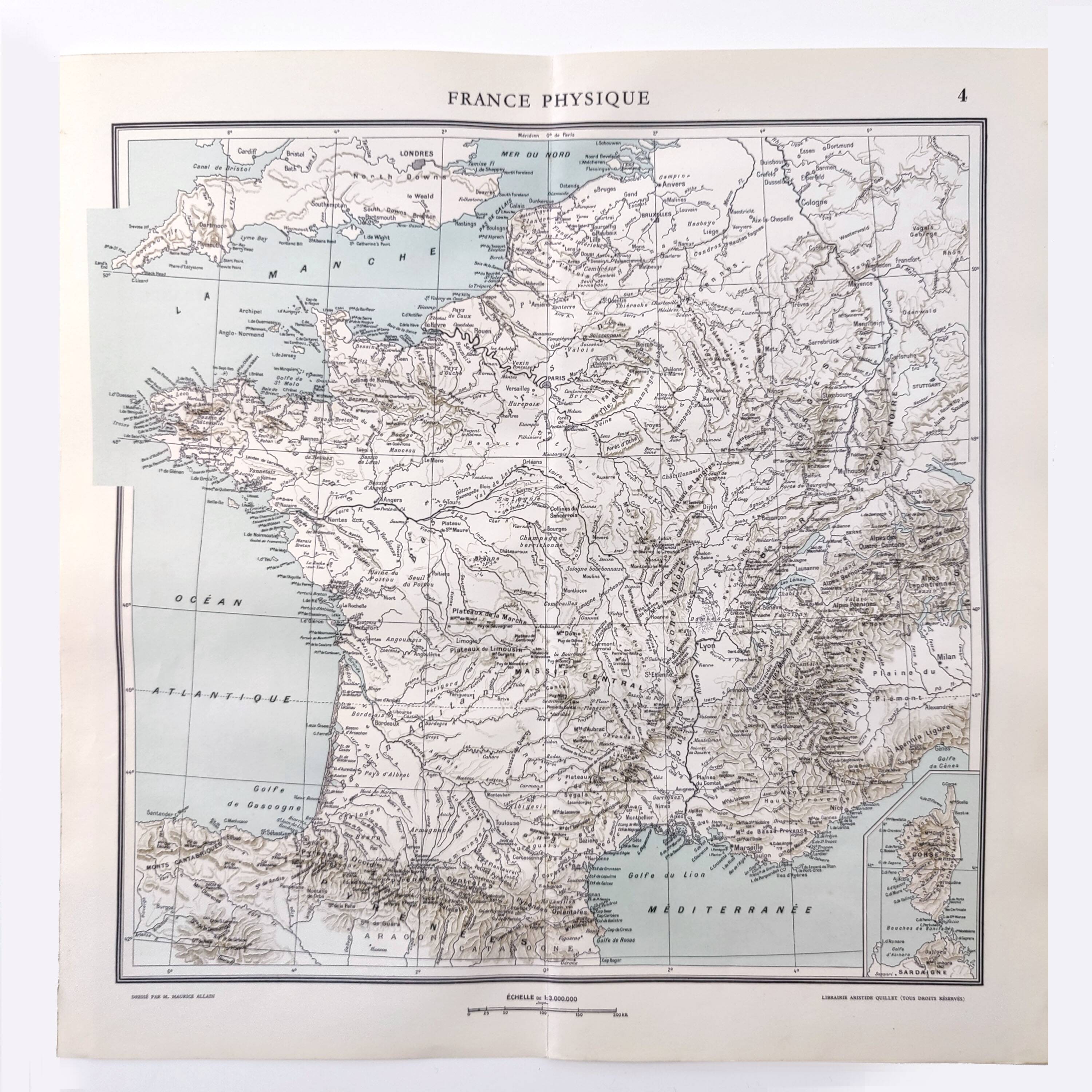 Vintage map of France from 1950