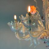 Lustre vénitien en verre de Murano bleu et rose, 8 bras de lumière, vers 19