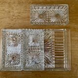 Tray and 3 vintage ramekins in worked glass