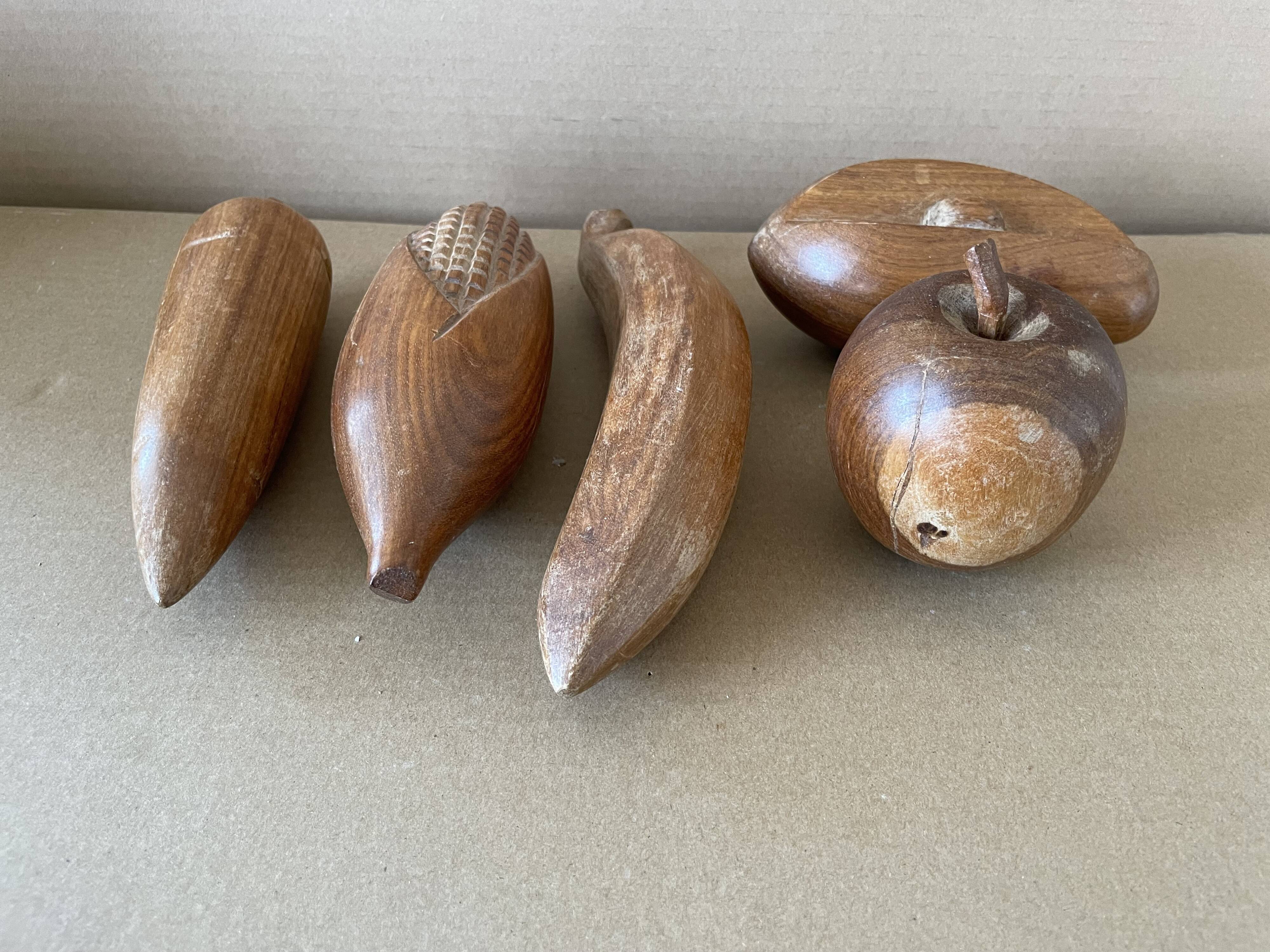 Lot of carved wooden fruits
