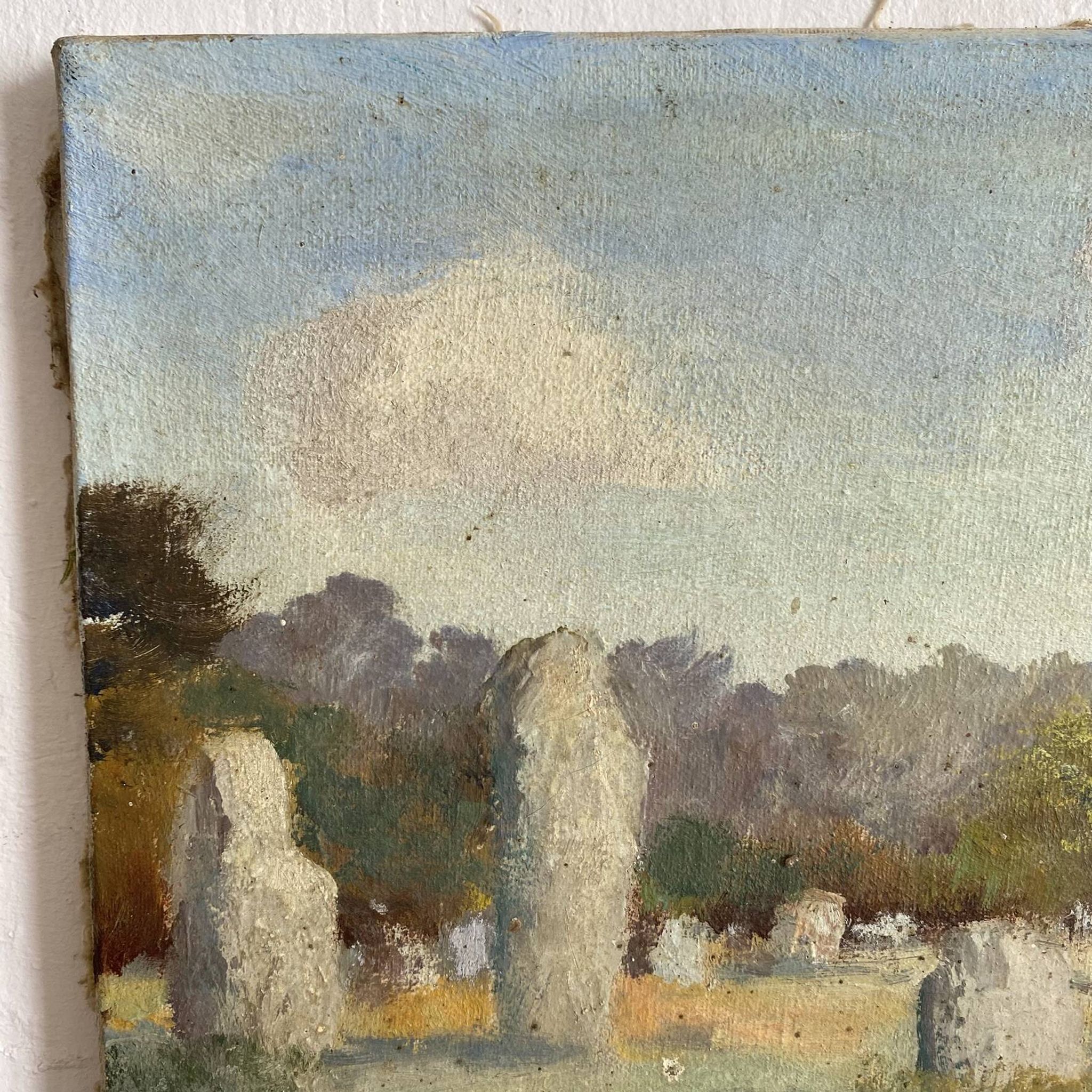 Oil on canvas landscape of Brittany by Lucien Ferriot, Dolmens.