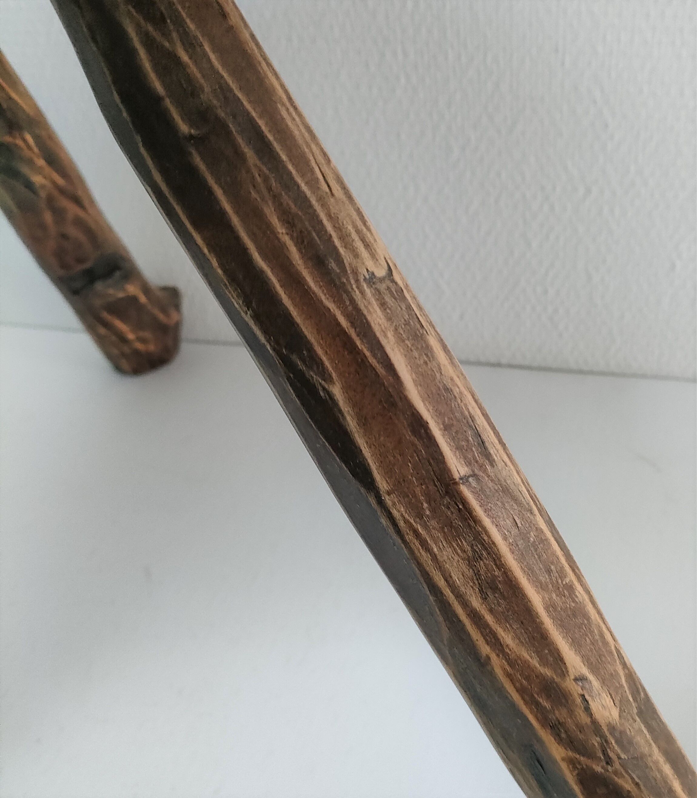 Tripod stool solid wood folk art 60s