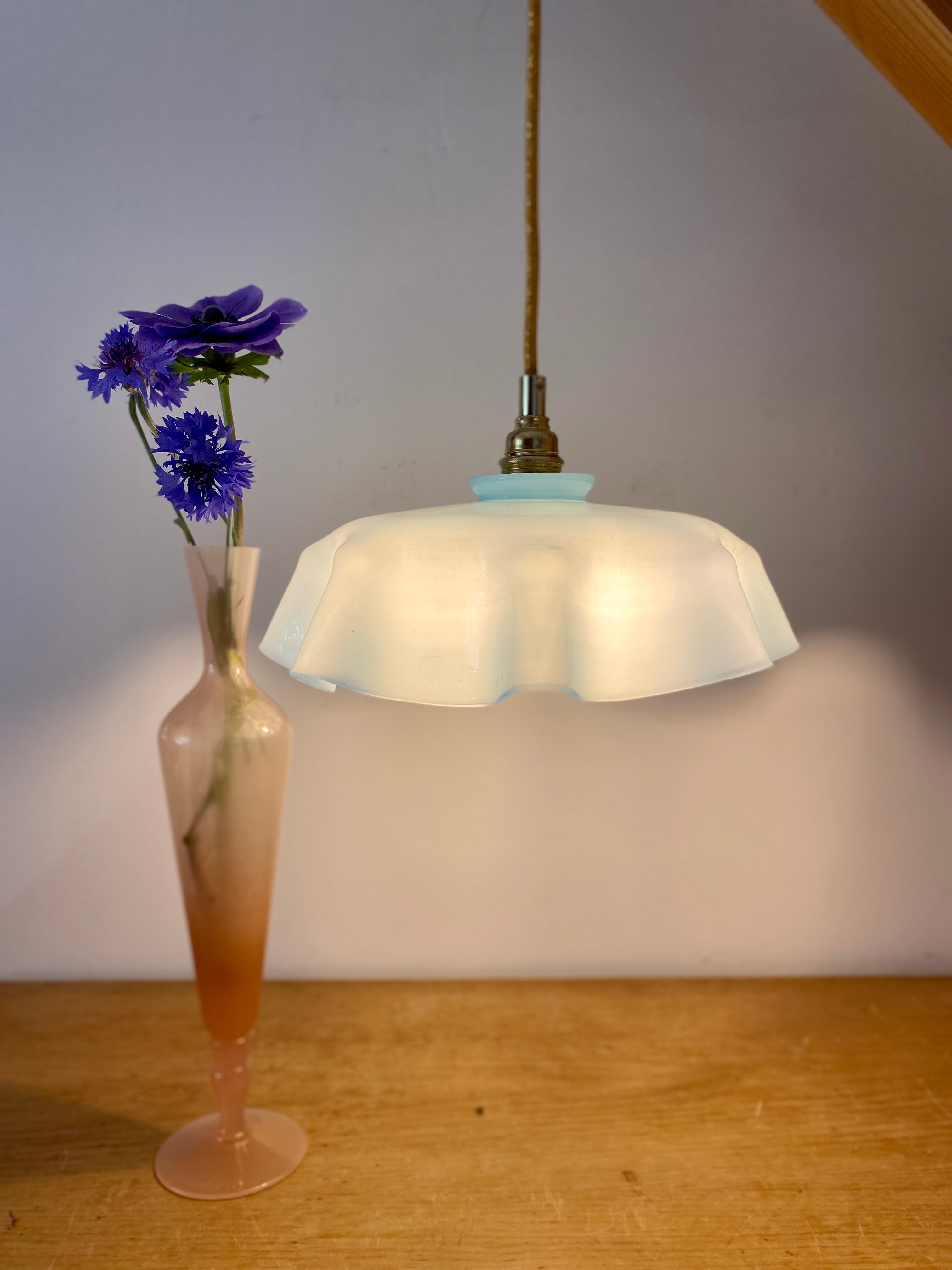 Vintage lamp lamp in blue opaline