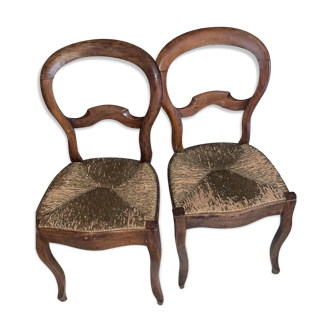 Set of 2 mahogany chairs Beech sitting straw