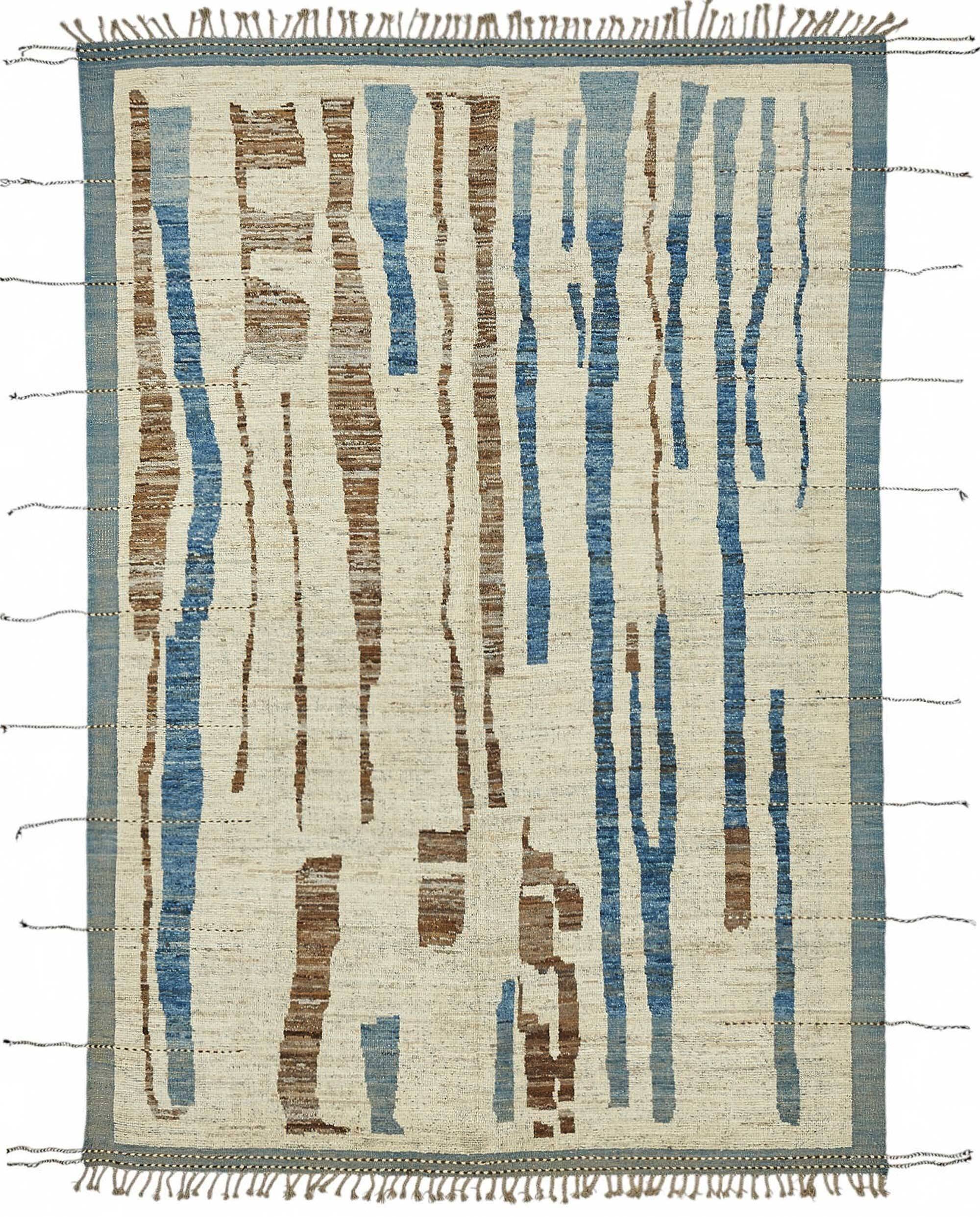 Hand-Knotted Tribal Unique 211 cm x 302 cm Blue Wool Carpet