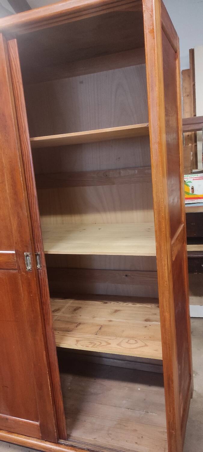 Parisian wardrobe vintags sliding doors in old pitch pine 193x115.5 cm