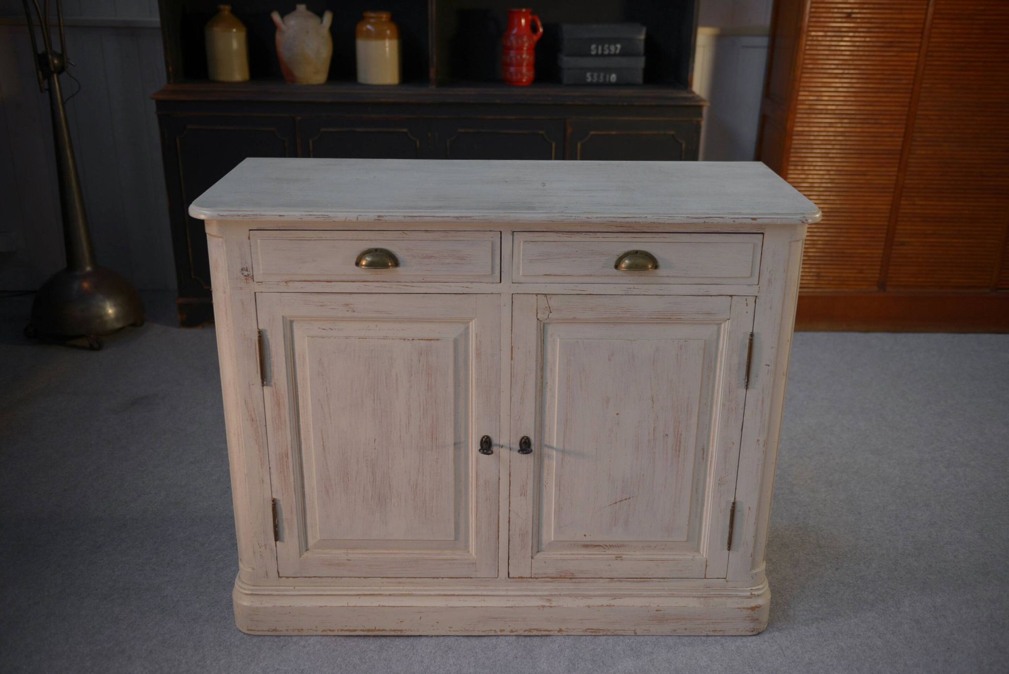 Low sideboard with 2 doors, white patina, 1960s
