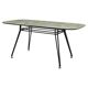 Table à manger italienne avec base en métal et plateau en verre et laiton, années 1950.