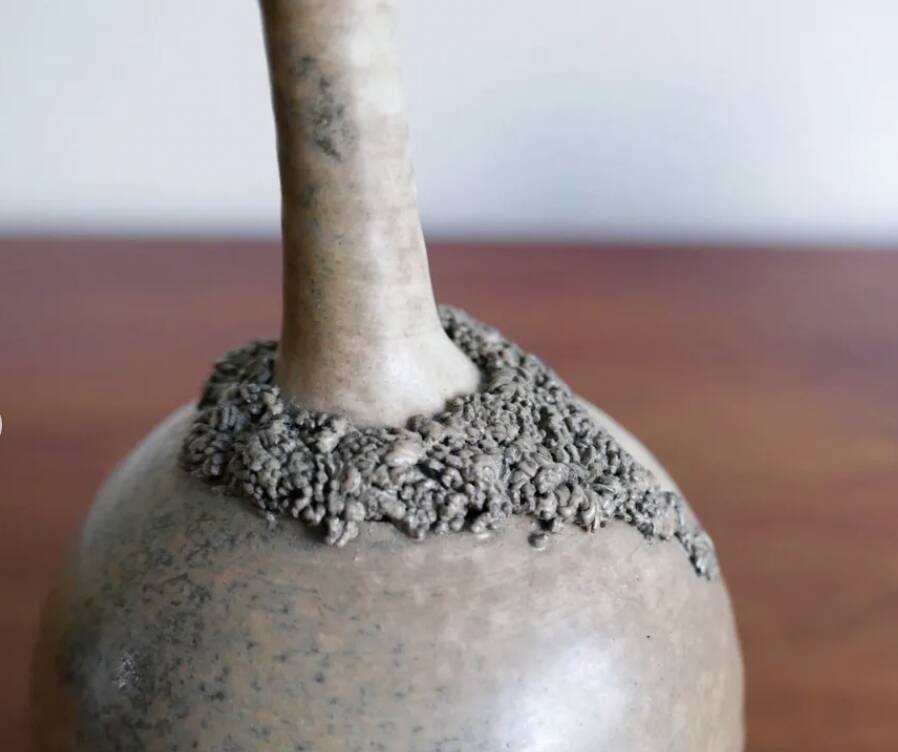 Brown ceramic vase with a long neck, 1950s.