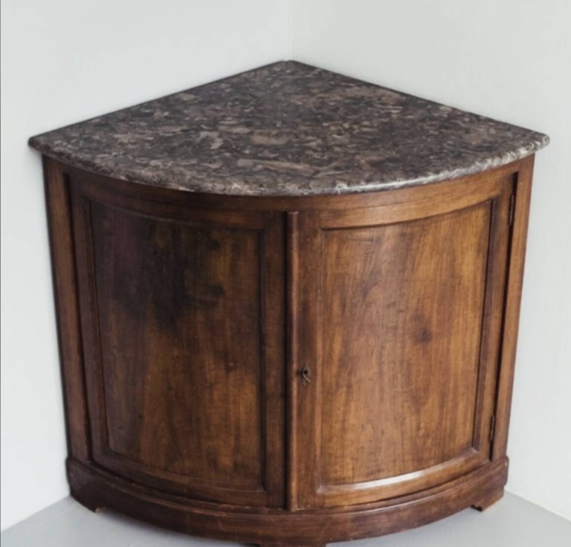 Rare Low Corner Cabinet from the Louis-Philippe Period – 19th Century – Marble Top