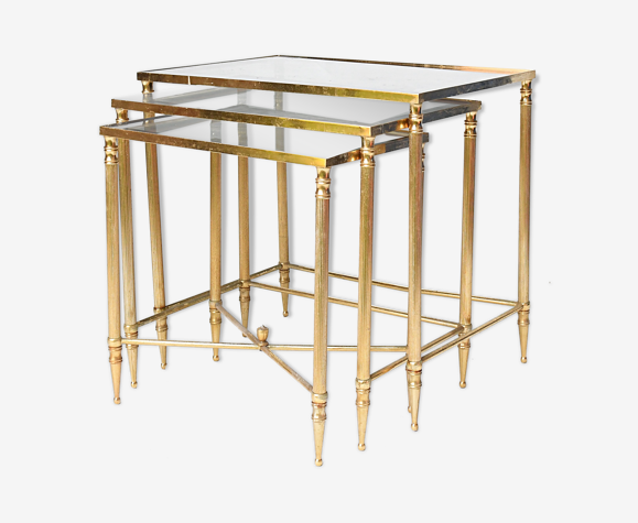 3 tables gigognes en laiton doré