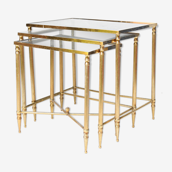 3 trundle tables in gilded brass