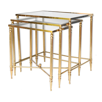 3 trundle tables in gilded brass