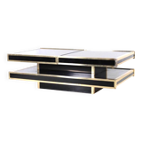 Coffee table in brass and lacquered glass, table circa 1979