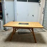 Vintage 50s rattan and bamboo dining table Audoux Minet La Roue Vallauris