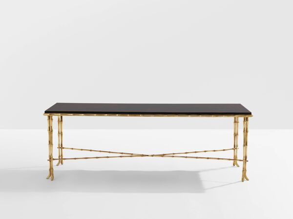 Table basse bambou laiton laque de Chine Maison Baguès 1950