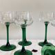 6 vintage Alsace white wine glasses with green stems, Luminarc