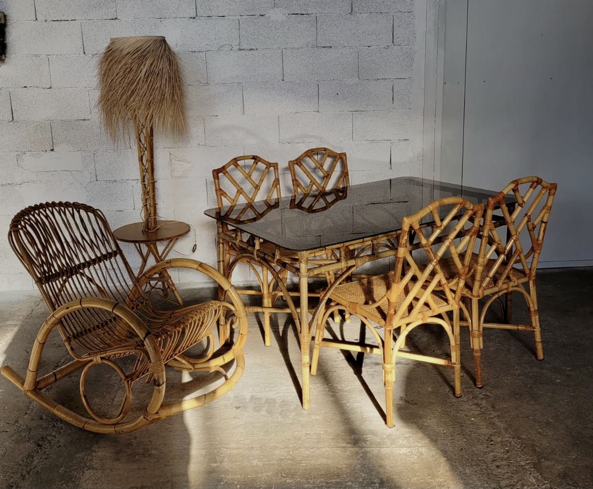 Dal Vera table in bamboo and rattan, Italian design 1970