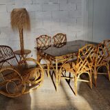 Dal Vera table in bamboo and rattan, Italian design 1970