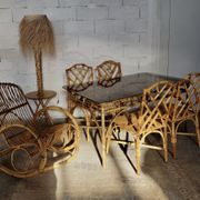 Dal Vera table in bamboo and rattan, Italian design 1970