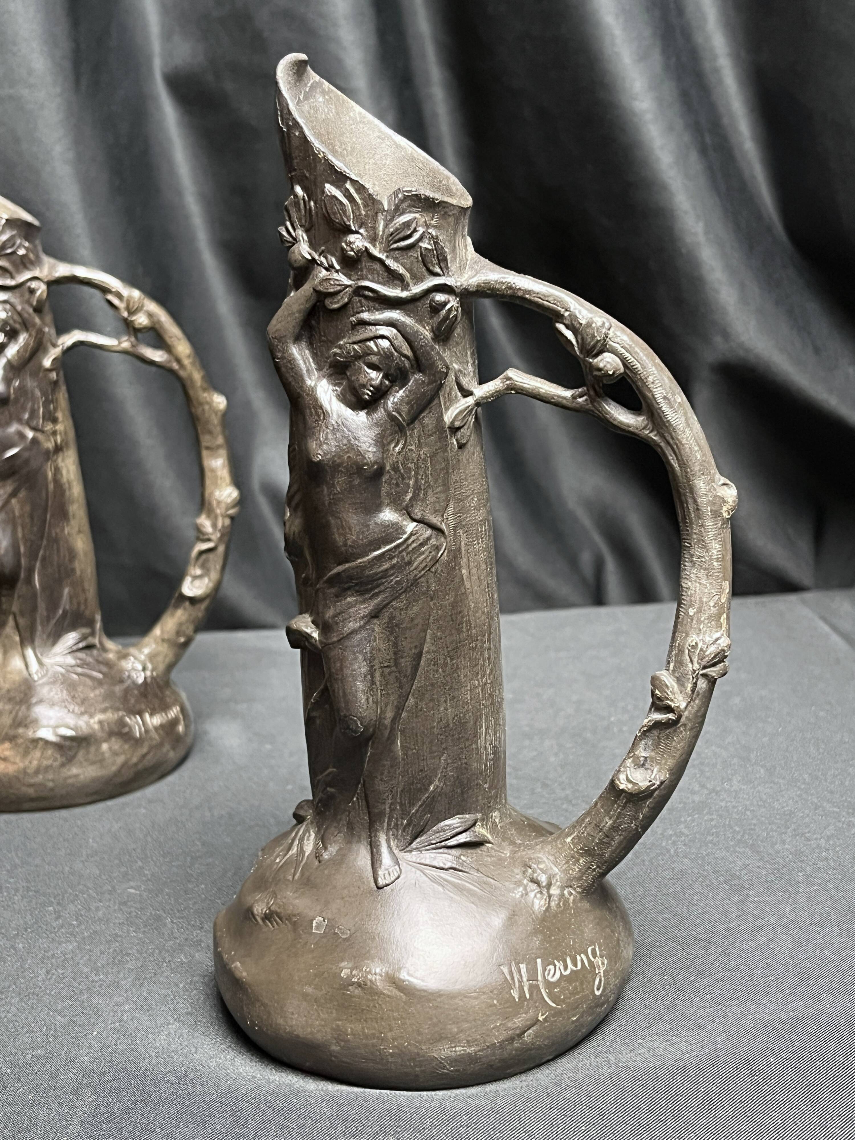 Art Nouveau pair of pewter vases signed W. Hering circa 1900