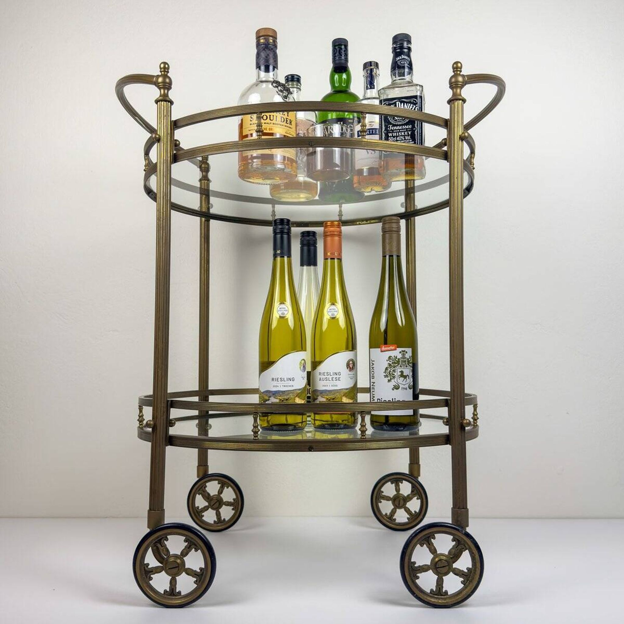 Vintage French brass bar cart, 1950s