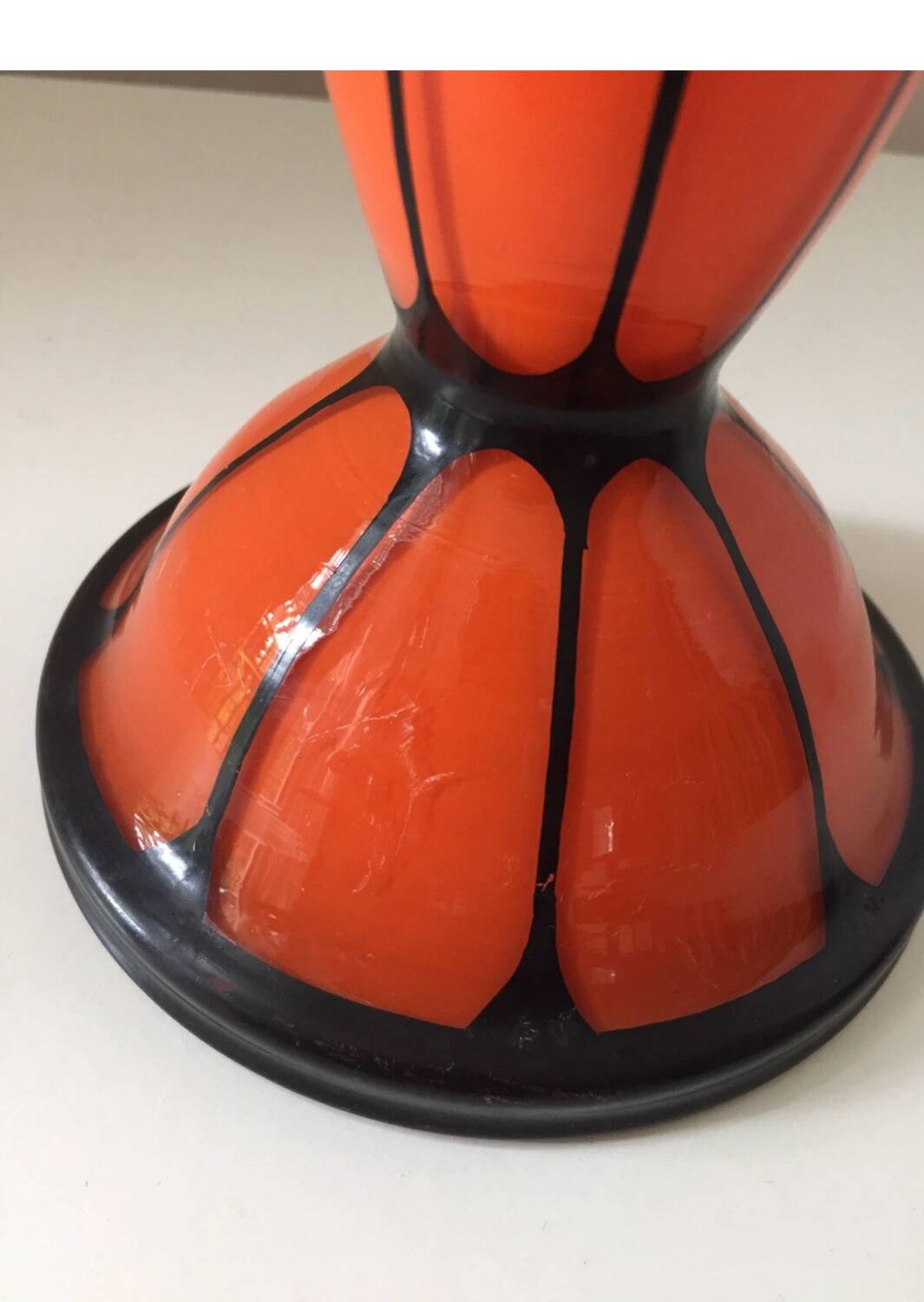 Beautiful orange art deco black glass vase