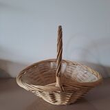 Natural wicker basket with twisted handle – vintage decorative basket