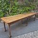 Antique French draper's table in oak, shop counter, work table, 6 feet, circa 1750–1850.