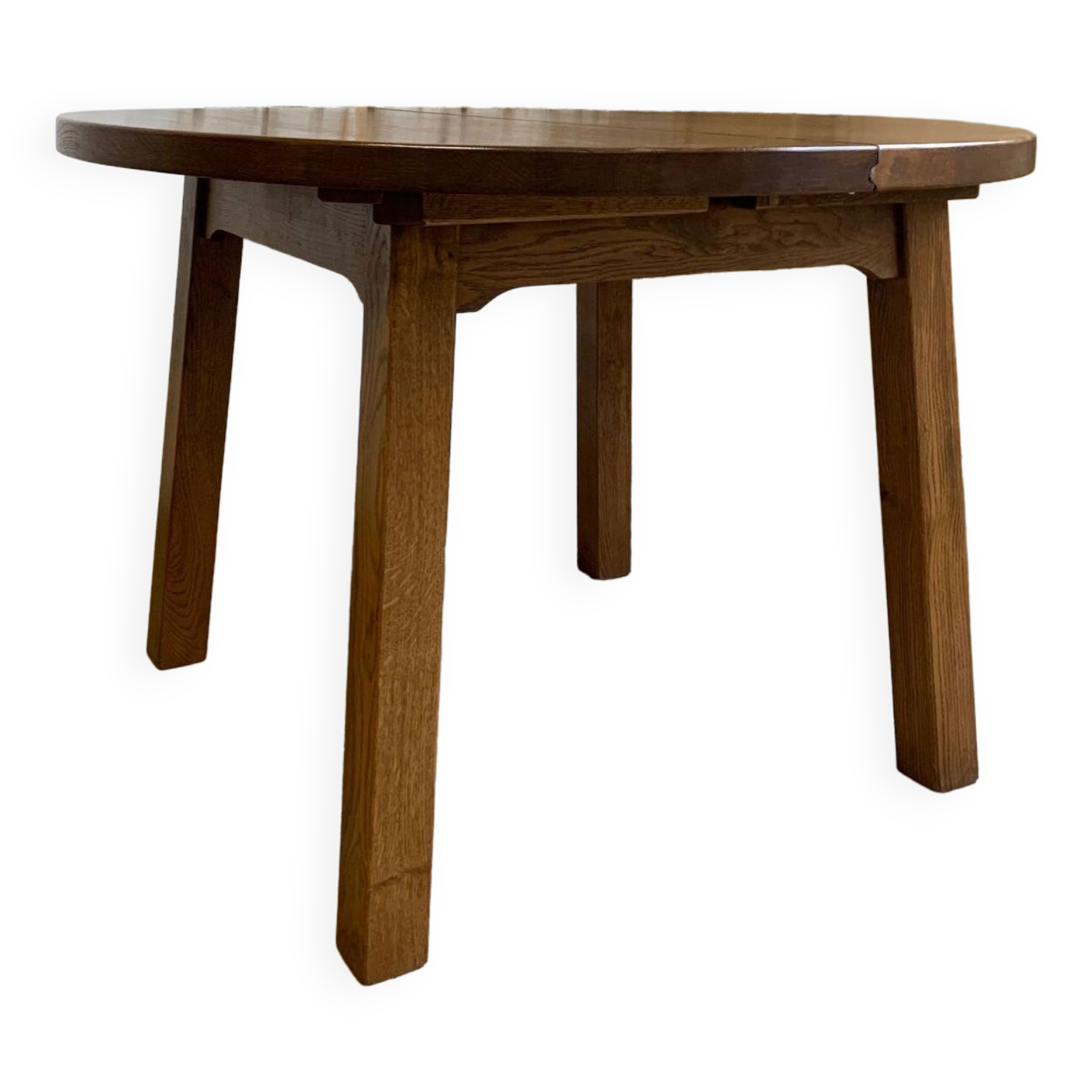 Table à manger extensible en chêne massif, des années 1950-60, style brutaliste