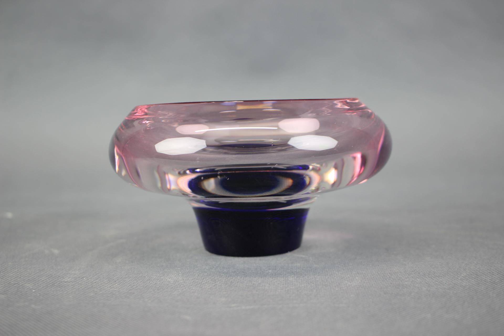 1960s Czech Pink and Blue Sommerso Glass Ashtray by Hospodka