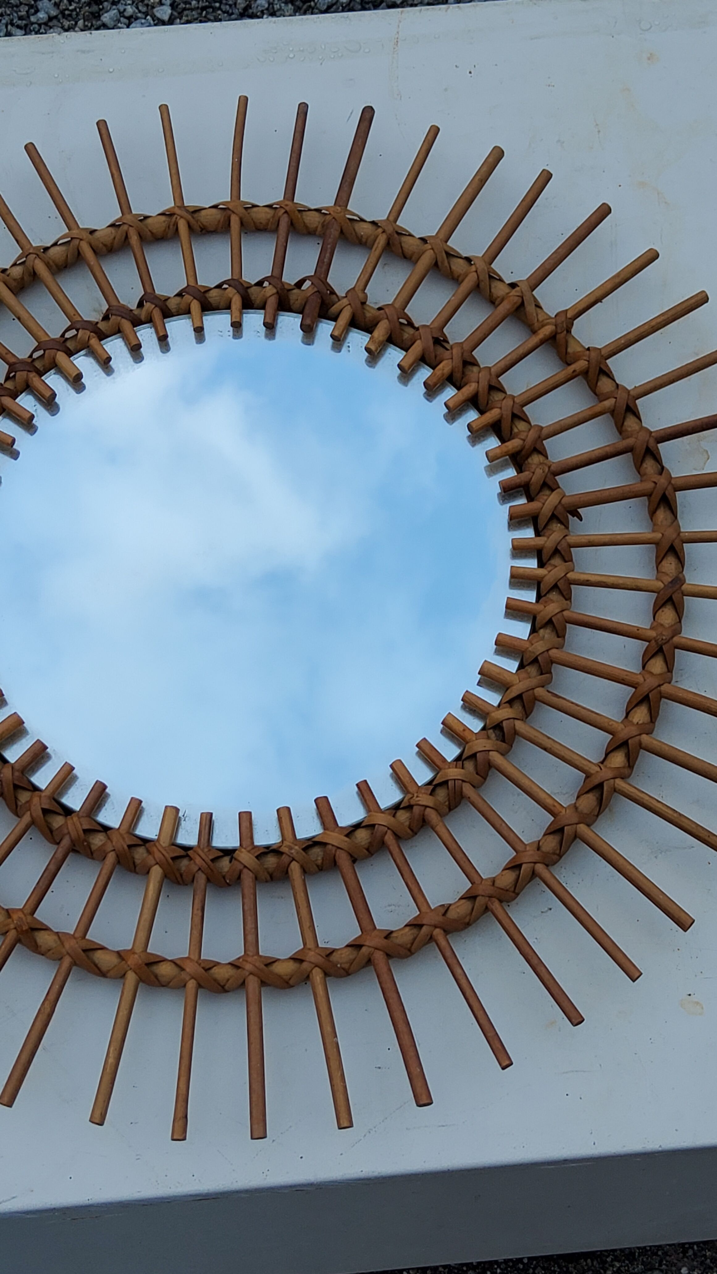 Sun mirror of the 50s in rattan