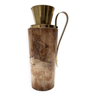 Vintage Turned Beech and Parchment Thermos / Jug by Aldo Tura for Macabo, Italy
