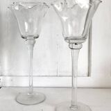Pair of flower candlesticks on foot
