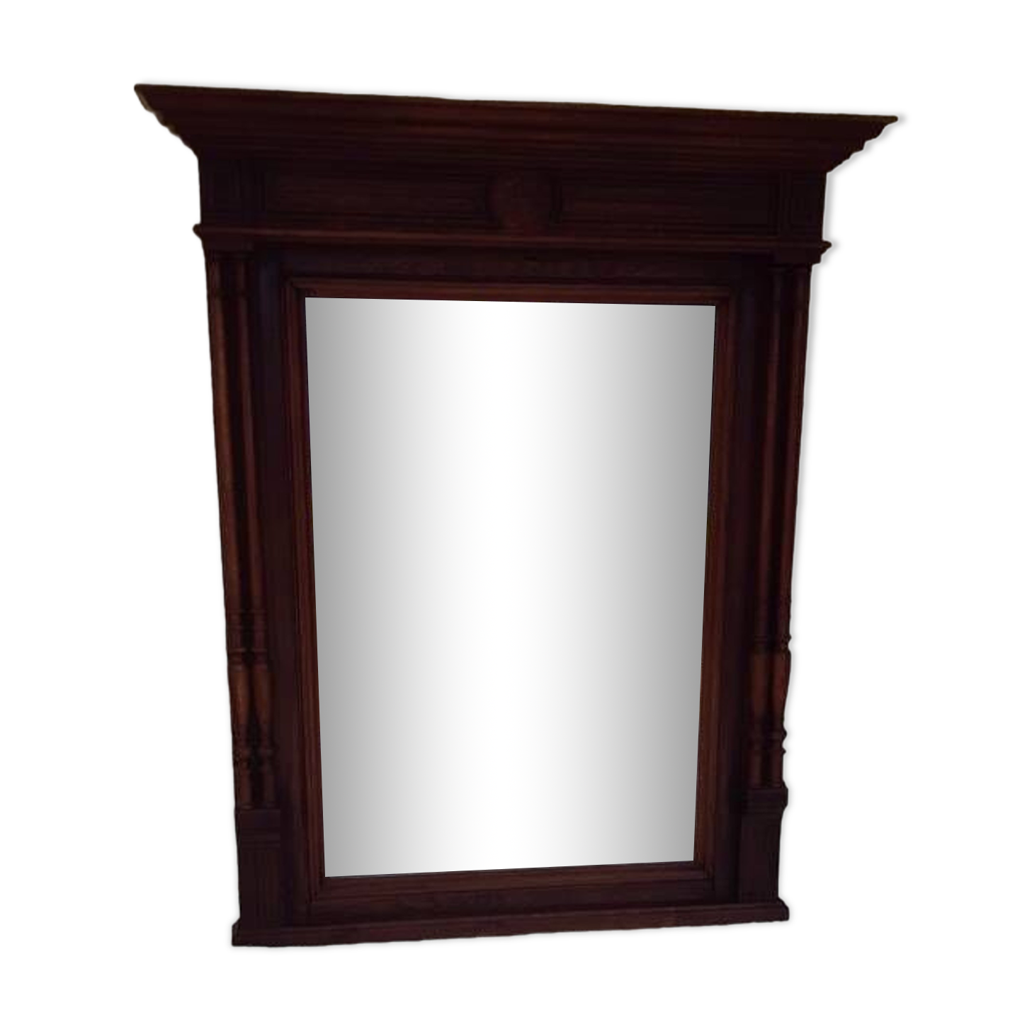 Henri II trumeau mirror for a fireplace in solid walnut.