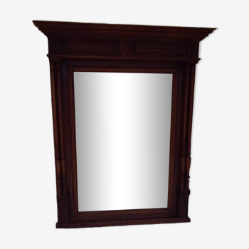 Henri II overmantel fireplace mirror in solid walnut.