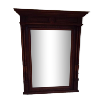 Henri II overmantel fireplace mirror in solid walnut.