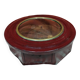 Small round bull's eye wall display case in wood and curved glass