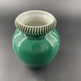 Pol CHAMBOST (1906-1983), Meeting of 2 small ovoid vases with hemmed edges in green/red earthenware