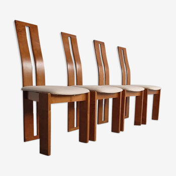 Walnut dining chairs by mario marenco for mobil girgi 1970s italy, set of 4