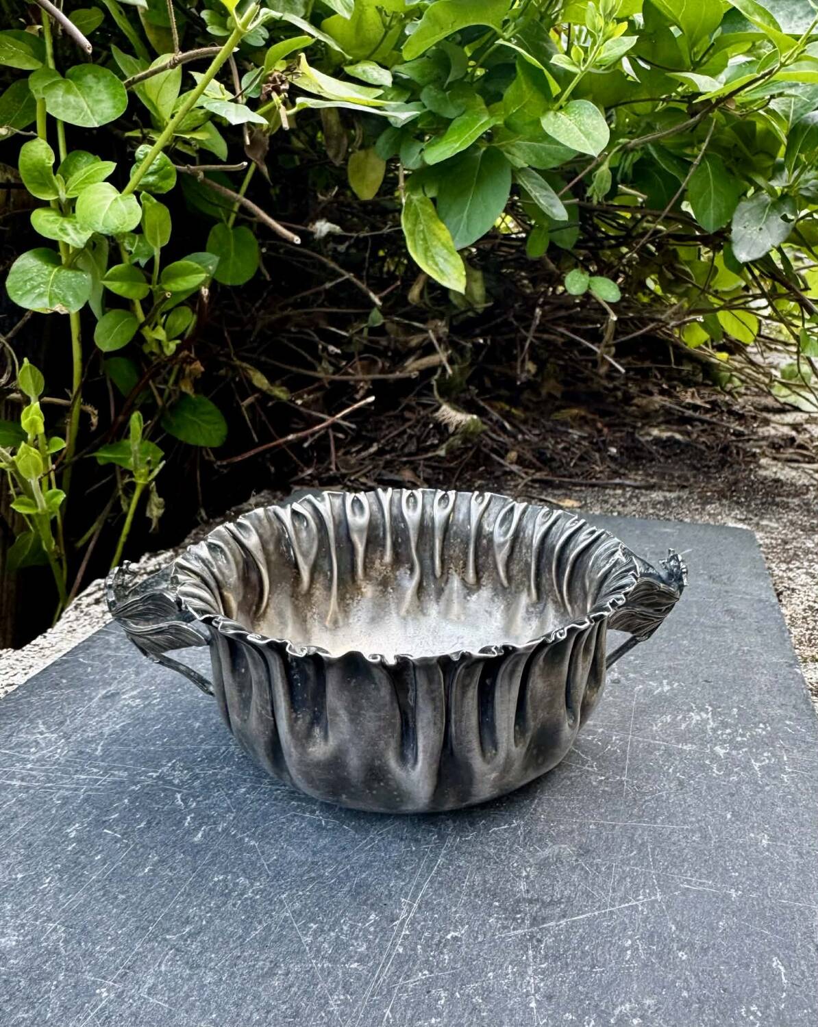 Silver fruit bowl with dragonflies Art Nouveau