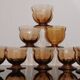 Set of 8 old vintage 70's amber brown cut glass glasses