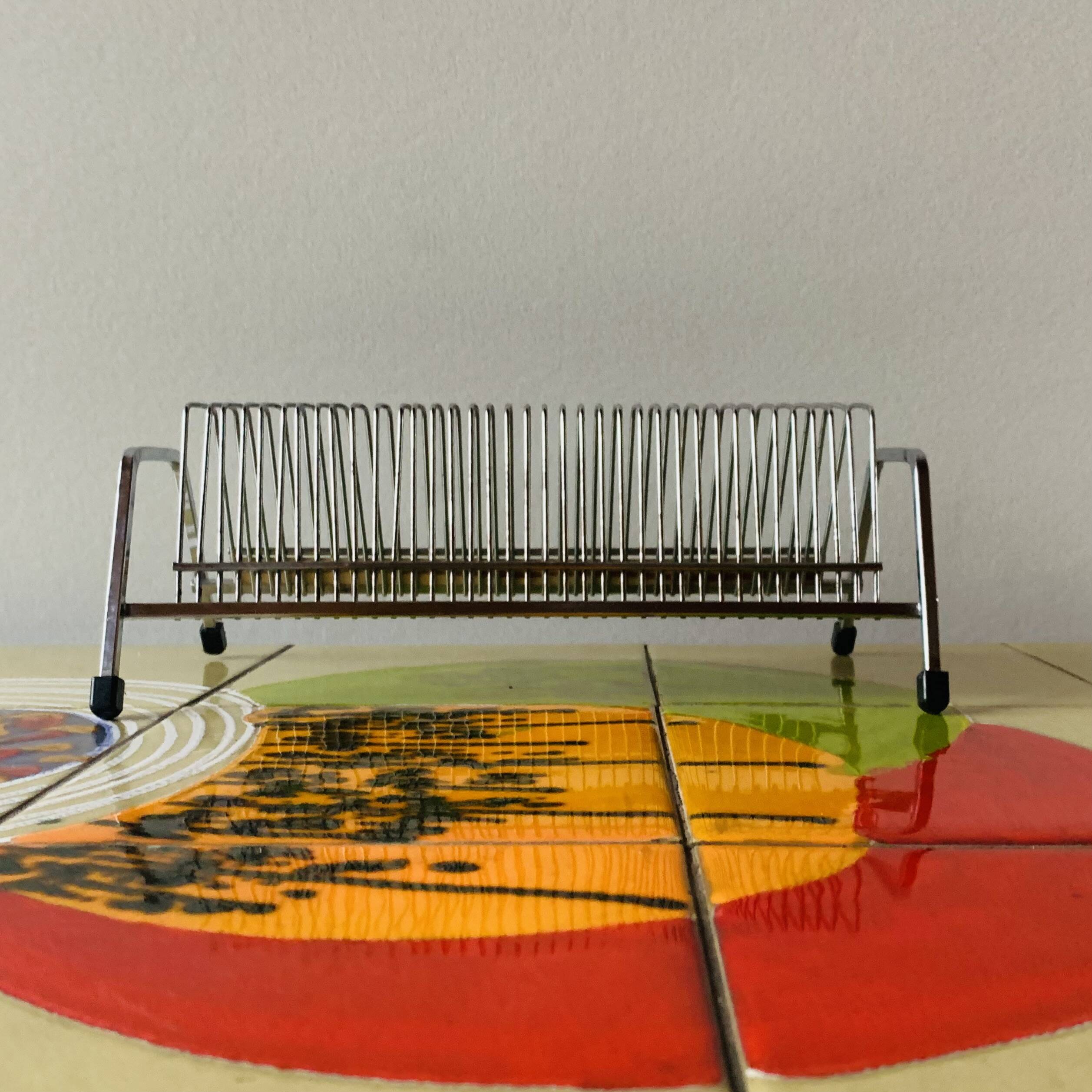 Porte-vinyles vintage en métal chromé - pour 36 disques