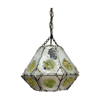 Brutalist glass hanging lamp, 1970s