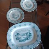 large 19th century earthenware dish and plates with Chinese decor