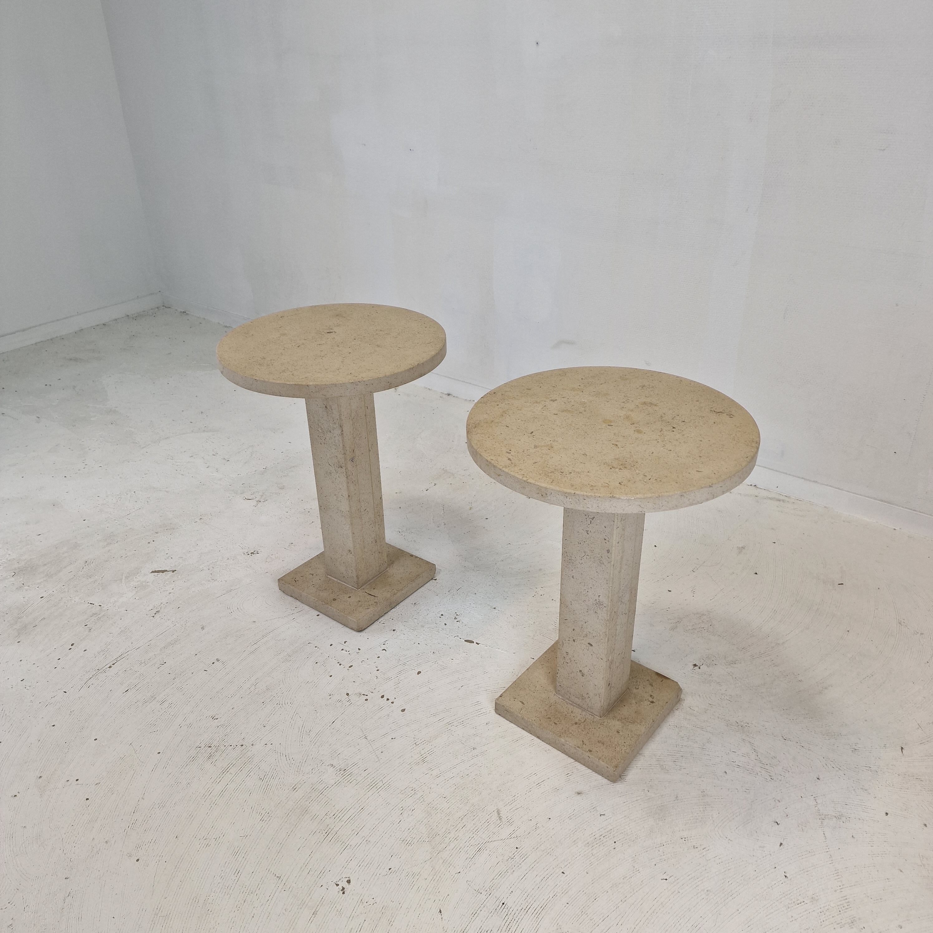 Set of 2 Italian Travertine for Stone Pedestals or Side Tables, 1980's