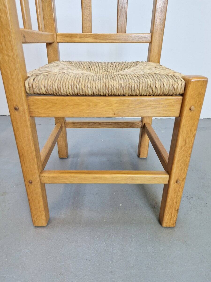 Dutch Modernist Art Deco Style Corner Chair in Oak and Rush, 1950s, Set of 2