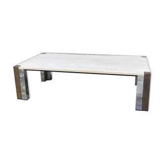 Travertine coffee table with two-tone legs