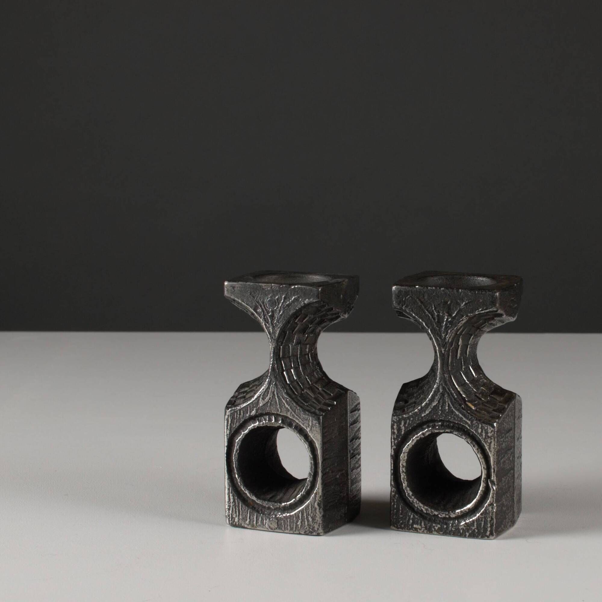 Brutalist candle holders by Olav Joa for Polaris — Steel Art series.