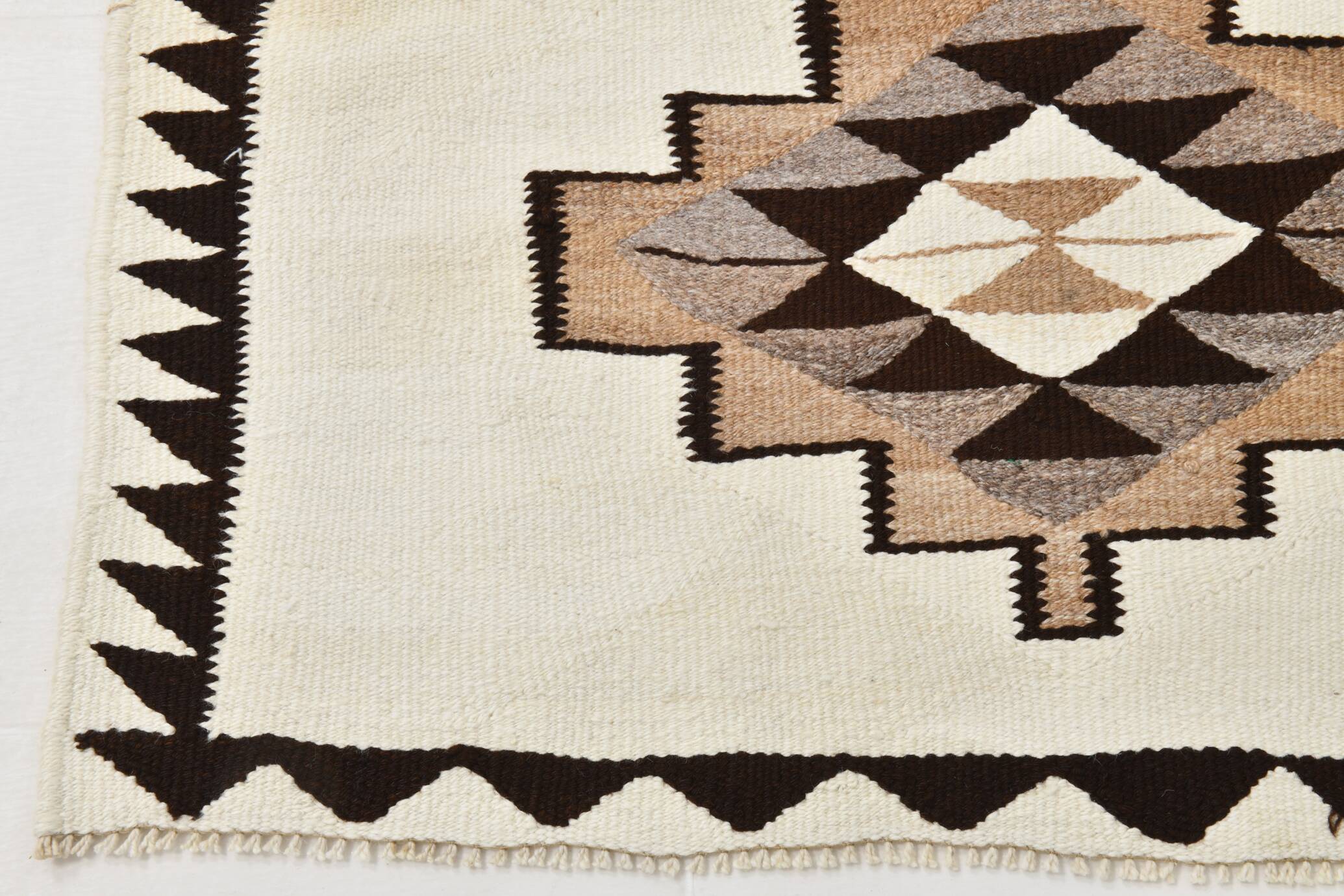 Off White & Brown Tribal Kilim Runner Rug, 101x388Cm
